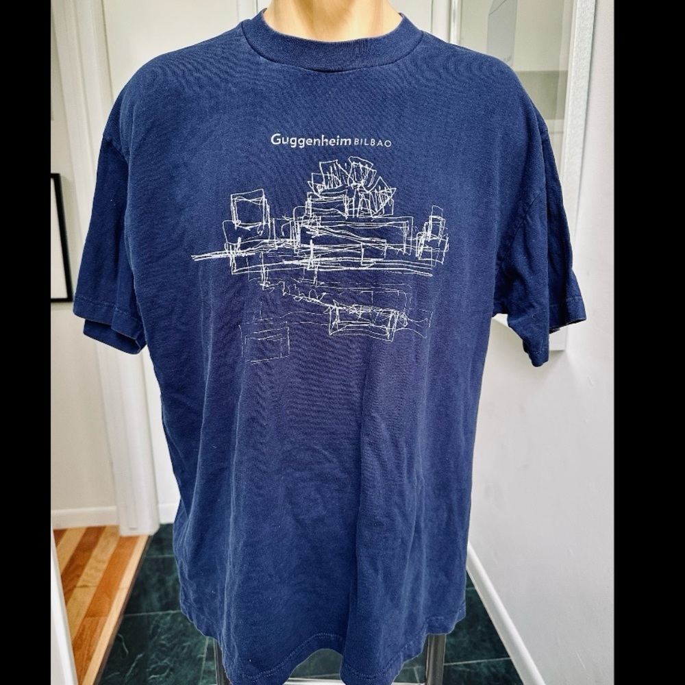 VINTAGE 1990s GUGGENHEIM MUSEUM BILBAO SPAIN TSHIRT FRANK GEHRY SKETCH ART XL